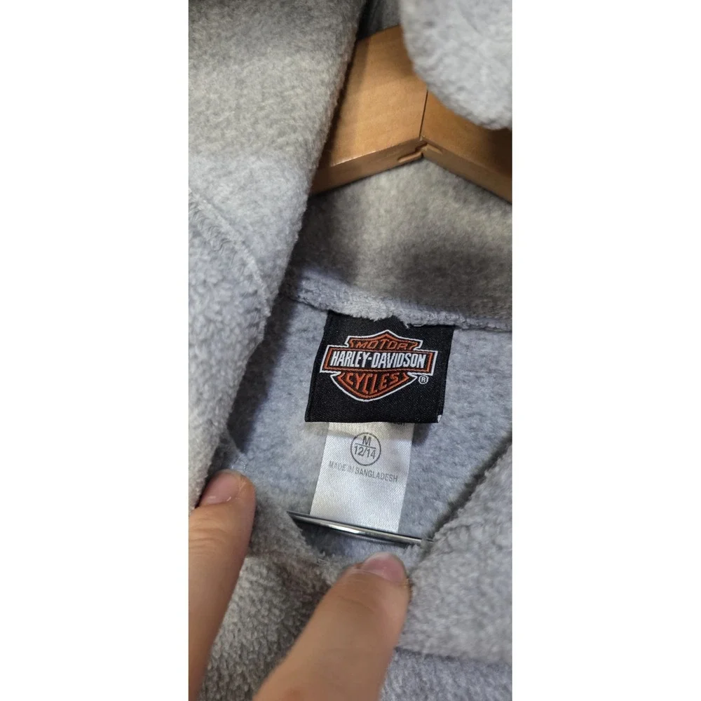Harley Davidson Fleece Hoodie Sweatshirt Kids M 12/14 Embroidered Logo Gray Moto